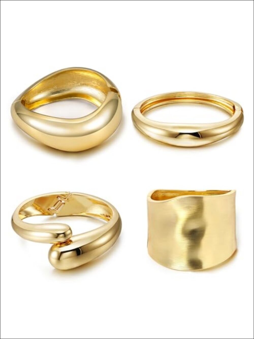 Chunky Cuff Bracelet Set Hinged Bangle Stackable Open Design Everyday Jewelry